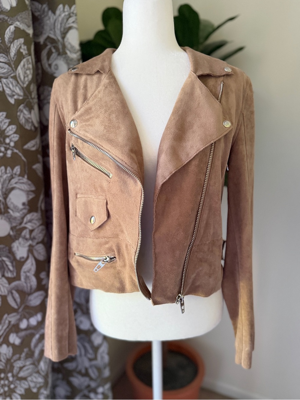 Blank NYC Faux Suede Moto Jacket in Tan